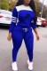 Blue Casual Print Patchwork Letter Hooded Collar Long Sleeve Two Pieces