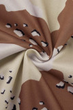 Brown Casual Print Patchwork Buckle Long Sleeve Two Pieces