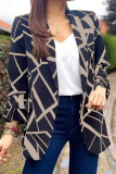 White Casual Print Patchwork Turn-back Collar Outerwear