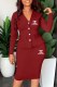 Burgundy Casual Print Letter Turn-back Collar Long Sleeve Two Pieces