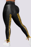 Red Street Solid Bandage Patchwork High Waist Pencil Solid Color Bottoms