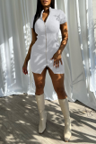 White Sexy Solid Zipper Zipper Collar Pencil Skirt Dresses