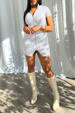 White Sexy Solid Zipper Zipper Collar Pencil Skirt Dresses