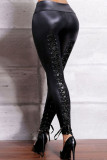 Red Street Solid Bandage Patchwork High Waist Pencil Solid Color Bottoms