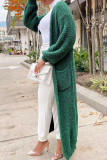 Green Casual Solid Patchwork Cardigan Collar Outerwear