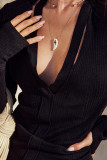 Black Sexy Solid Patchwork Asymmetrical Collar One Step Skirt Dresses