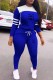 Blue Casual Print Patchwork Letter Hooded Collar Long Sleeve Two Pieces