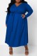Blue Casual Solid Patchwork V Neck Long Sleeve Plus Size Dresses