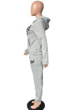 Yellow Casual Print Patchwork Hooded Collar Long Sleeve Two Pieces