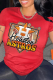 Red Casual Daily Print Patchwork Letter O Neck T-Shirts