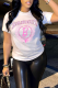 White Casual Daily Print Patchwork Letter O Neck T-Shirts