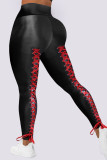 Red Street Solid Bandage Patchwork High Waist Pencil Solid Color Bottoms