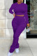 Purple Casual Sportswear Solid Patchwork Fold O Neck Long Sleeve Two Pieces