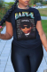 Black Casual Party Print Patchwork Letter O Neck T-Shirts