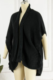 Black Casual Solid Patchwork Cardigan Collar Outerwear