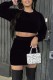 Black Sexy Solid Basic O Neck Long Sleeve Two Pieces