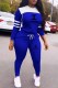 Blue Casual Print Patchwork Letter Hooded Collar Long Sleeve Two Pieces