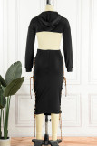Orange Sexy Solid Bandage Hollowed Out Patchwork Hooded Collar Pencil Skirt Dresses