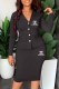 Black Casual Print Letter Turn-back Collar Long Sleeve Two Pieces