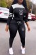 Black Casual Print Patchwork Letter Hooded Collar Long Sleeve Two Pieces