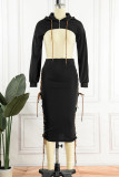 Red Sexy Solid Bandage Hollowed Out Patchwork Hooded Collar Pencil Skirt Dresses