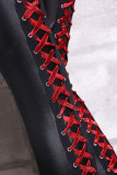 Red Street Solid Bandage Patchwork High Waist Pencil Solid Color Bottoms
