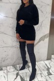 Deep Red Sexy Solid Basic O Neck Long Sleeve Two Pieces
