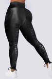 Red Street Solid Bandage Patchwork High Waist Pencil Solid Color Bottoms