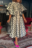 Black Polka Dot Flounce Printing Turtleneck Printed Dress Dresses
