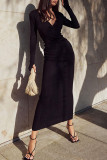 Black Sexy Solid Patchwork Asymmetrical Collar One Step Skirt Dresses