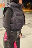 Black Street Solid Patchwork Zipper Collar Outerwear