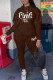 Dark Brown Casual Print Patchwork Hooded Collar Long Sleeve Two Pieces