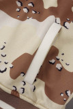 Brown Casual Print Patchwork Buckle Long Sleeve Two Pieces