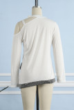 Grey Casual Solid Hollowed Out Sequins Patchwork Asymmetrical O Neck Tops