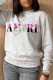 Grey Casual Print Letter O Neck Tops