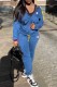 Blue Casual Print Patchwork Hooded Collar Long Sleeve Two Pieces