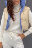 Blue Casual Solid Patchwork Mandarin Collar Outerwear