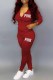 Red Casual Print Letter Hooded Collar Long Sleeve Two Pieces
