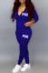 Blue Casual Print Letter Hooded Collar Long Sleeve Two Pieces