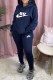 Tibetan Blue Casual Print Letter Hooded Collar Long Sleeve Two Pieces