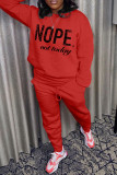 Red Casual Street Print Patchwork O Neck Long Sleeve Two Pieces