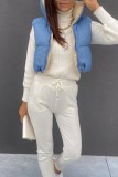Blue Casual Solid Patchwork Mandarin Collar Outerwear