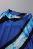 Blue Sexy Print Patchwork O Neck Dresses