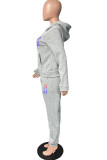 Pink Casual Street Print Patchwork Hooded Collar Long Sleeve Two Pieces