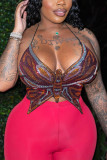 Red Sexy Butterfly Strap Design Hot Drill Halter Tops
