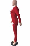 Red Casual Print Letter Hooded Collar Long Sleeve Two Pieces