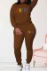 Brown Casual Print Letter O Neck Long Sleeve Two Pieces