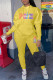 Yellow Casual Street Print Patchwork Hooded Collar Long Sleeve Two Pieces