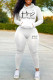 White Casual Print Patchwork Hooded Collar Long Sleeve Two Pieces