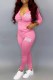 Pink Casual Print Letter Hooded Collar Long Sleeve Two Pieces